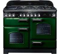 Rangemaster Classic Deluxe CDL110DFFRG/C 110cm Dual Fuel Range Cooker with Gas Hob - Racing Green / Chrome - A/A Rated, Green