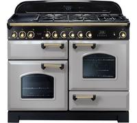 Rangemaster Classic Deluxe CDL110DFFRP/B 110cm Dual Fuel Range Cooker with Gas Hob - Royal Pearl / Brass - A/A Rated, Grey