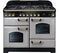 Rangemaster Classic Deluxe CDL110DFFRP/B 110cm Dual Fuel Range Cooker with Gas Hob - Royal Pearl / Brass - A/A Rated, Grey