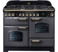 Rangemaster Classic Deluxe CDL110DFFSL/B 110cm Dual Fuel Range Cooker - Slate Grey/Brass - A/A Rated