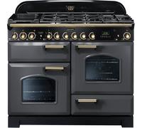 Rangemaster Classic Deluxe CDL110DFFSL/B Slate / Brass 110cm Dual Fuel Range Cooker A