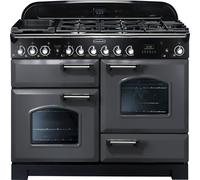 Rangemaster Classic Deluxe CDL110DFFSL/C 110cm Dual Fuel Range Cooker with Gas Hob - Slate Grey / Chrome - A/A Rated, Grey