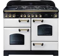 Rangemaster Classic Deluxe CDL110DFFWH/B 110cm Dual Fuel Range Cooker with Gas Hob - White / Brass - A/A Rated, White
