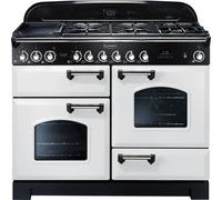 Rangemaster Classic Deluxe CDL110DFFWH/C 110cm Dual Fuel Range Cooker with Gas Hob - White / Chrome - A/A Rated, White
