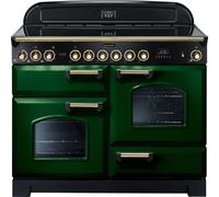 Rangemaster Classic Deluxe CDL110ECRG/B 110cm wide Electric Range Cooker with Ceramic Hob - Racing Green / Brass - A/A Rated, Green