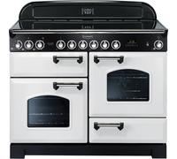 Rangemaster Classic Deluxe CDL110ECWH/C 110cm wide Electric Range Cooker with Ceramic Hob - White / Chrome - A/A Rated