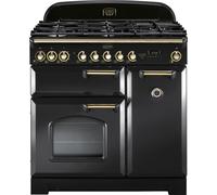 Rangemaster CDL90DFFCB/B Classic Deluxe Charcoal Black with Brass Trim 90cm Dual Fuel Range Cooker - A Rated - 129450