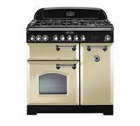 Rangemaster Classic Deluxe 90 Dual Fuel Range Cooker (Chrome Details) - Cream