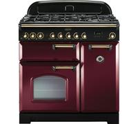 Rangemaster Classic Deluxe CDL90DFFCY/B Cranberry / Brass 90cm Dual Fuel Range Cooker A
