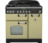Rangemaster CDL90DFFOG/C Classic Deluxe Olive Green with Chrome Trim 90cm Dual Fuel Range Cooker - A Rated - 100880
