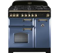 Rangemaster Classic Deluxe CDL90DFFSB/B 90cm Stone Blue & Brass Dual Fuel Range Cooker