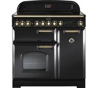 Rangemaster Classic Deluxe CDL90ECCB/B 90cm Electric Range Cooker with Ceramic Hob - Charcoal Black / Brass - A/A Rated, Black