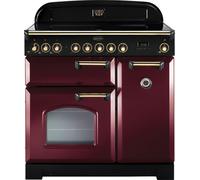 Rangemaster Classic Deluxe CDL90ECCY/B 90cm wide Electric Range Cooker with Ceramic Hob - Cranberry / Brass - A/A Rated, Red
