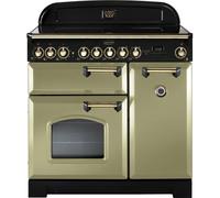 Rangemaster Classic Deluxe CDL90ECOG/B 90cm wide Electric Range Cooker with Ceramic Hob - Olive Green / Brass - A/A Rated