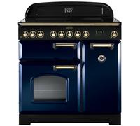 Rangemaster Classic Deluxe CDL90ECRB/B 90cm Electric Range Cooker with Ceramic Hob - Regal Blue / Brass - A/A Rated