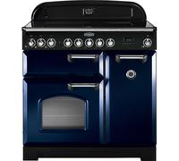 Rangemaster Classic Deluxe CDL90ECRB/C 90cm wide Electric Range Cooker with Ceramic Hob - Regal Blue / Chrome - A/A Rated
