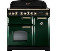 Rangemaster Classic Deluxe CDL90ECRG/B 90cm wide Electric Range Cooker with Ceramic Hob - Racing Green / Brass - A/A Rated, Green