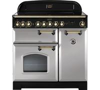 Rangemaster Classic Deluxe CDL90ECRP/B 90cm wide Electric Range Cooker with Ceramic Hob - Royal Pearl / Brass - A/A Rated