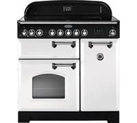 Rangemaster Classic Deluxe CDL90ECWH/C 90cm wide Electric Range Cooker with Ceramic Hob - White / Chrome - A/A Rated, White