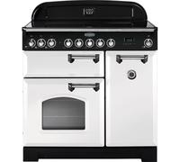 Rangemaster Classic Deluxe CDL90EIWH/C 90cm Wide Electric Range Cooker with Induction Hob - White / Chrome - A/A Rated