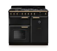 Rangemaster Classic Deluxe 100 Dual Fuel CLDL100DFPCBL/AB1 100cm wide Dual Fuel Range Cooker with Gas Hob - Charcoal Black / Antique Brass Black
