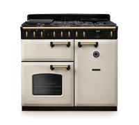 Rangemaster Classic Deluxe CLDL100DFPPCR/AB1 100cm Wide Pale Cream Dual Fuel Freestanding Range Cooker - Antique Brass Trim