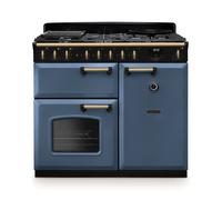 Rangemaster Classic Deluxe CLDL100DFPSTB/AB1 100cm Wide Stone Blue Dual Fuel Freestanding Range Cooker - Antique Brass Trim