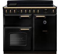 Rangemaster Classic Deluxe CLDL100EIPGBL/AB1 100cm wide Electric Range Cooker with Induction Hob - Black / Antique Brass - A Black