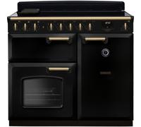 Rangemaster CLDL100EIPGBL/AB1 Classic Deluxe Gloss Black / Antique Brass 100cm Induction Range Cooker A