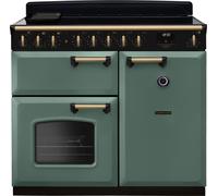 Rangemaster Classic Deluxe CLDL100EIPMGR/AB1 100cm wide Electric Range Cooker with Induction Hob - Mineral Green / Antique Brass - A/A Rated, Green