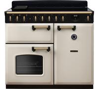 Rangemaster Classic Deluxe CLDL100EIPPCR/AB1 100cm wide Electric Range Cooker with Induction Hob - Cream / Antique Brass - A/A Rated, Cream
