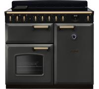 Rangemaster Classic Deluxe CLDL100EIPSLT/AB1 100cm wide Electric Range Cooker with Induction Hob - Slate / Antique Brass - A Grey
