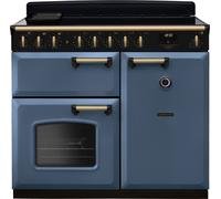 Rangemaster Classic Deluxe CLDL100EIPSTB/AB1 100cm wide Electric Range Cooker with Induction Hob - Stone Blue / Antique Brass - A Blue