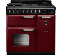 Rangemaster Classic Deluxe CLDL90DFPBOR/CM1 90cm wide Dual Fuel Range Cooker with Gas Hob - Bordeaux / Chrome - A Rated, Red