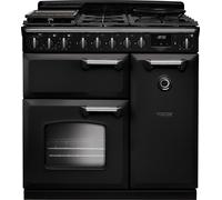 Rangemaster Classic Deluxe CLDL90DFPCBL/CM1 90cm wide Dual Fuel Range Cooker with Gas Hob - Charcoal Black / Chrome - A Rated, Black
