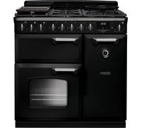 Rangemaster Classic Deluxe CLDL90DFPGBL/CM1 90cm Dual Fuel Range Cooker with Gas Hob - Black / Chrome - A Rated, Black