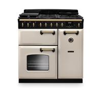 Rangemaster Classic Deluxe CLDL90DFPPCR/AB1 90cm Wide Pale Cream Dual-Fuel Freestanding Range Cooker - Antique Brass Trim