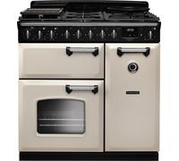 Rangemaster Classic Deluxe CLDL90DFPPCR/CM1 90cm Dual Fuel Range Cooker with Gas Hob - Cream / Chrome - A Rated, Cream