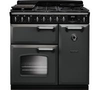 Rangemaster Classic Deluxe CLDL90DFPSLT/CM1 90cm Dual Fuel Range Cooker with Gas Hob - Slate / Chrome - A Rated, Grey