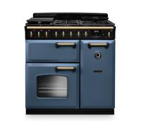 Rangemaster Classic Deluxe 90 CLDL90DFPSTB/AB1 90cm wide Dual Fuel Range Cooker with Gas Hob - Stone Blue / Antique Brass - A Rated, Blue