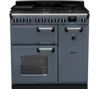 Rangemaster Classic Deluxe CLDL90DFPSTB/CM1 90cm Dual Fuel Range Cooker with Gas Hob - Stone Blue / Chrome - A Rated, Blue