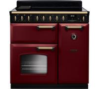 Rangemaster Classic Deluxe CLDL90EIPBOR/AB1 90cm wide Electric Range Cooker with Induction Hob - Bordeaux / Antique Brass - A/A Rated, Red