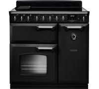 Rangemaster Classic Deluxe CLDL90EIPCBL/CM1 90cm wide Electric Range Cooker with Induction Hob - Charcoal Black / Chrome - A Black