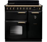 Rangemaster Classic Deluxe CLDL90EIPGBL/AB1 90cm wide Electric Range Cooker with Induction Hob - Black / Antique Brass - A/A Rated, Black