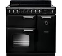 Rangemaster Classic Deluxe CLDL90EIPGBL/CM1 90cm wide Electric Range Cooker with Induction Hob - Black / Chrome - A/A Rated