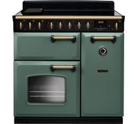Rangemaster Classic Deluxe CLDL90EIPMGR/AB1 90cm wide Electric Range Cooker with Induction Hob - Mineral Green / Antique Brass - A/A Rated, Green