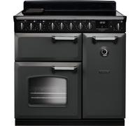 Rangemaster Classic Deluxe CLDL90EIPSLT/CM1 90cm wide Electric Range Cooker with Induction Hob - Slate / Chrome - A/A Rated, Grey