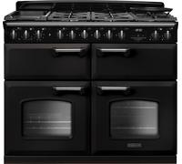 Rangemaster Classic Deluxe CLDLB110DFPCBL/CM1 110cm wide Dual Fuel Range Cooker with Gas Hob - Charcoal Black / Chrome - A Rated, Black