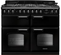 Rangemaster Classic Deluxe CLDLB110DFPGBL/CM1 110cm wide Dual Fuel Range Cooker with Gas Hob - Black / Chrome - A Rated, Black