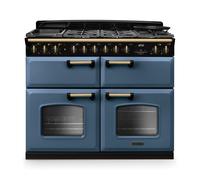 Rangemaster Classic Deluxe CLDLB110DFPSTB/AB1 110cm Wide Stone Blue Dual Fuel Freestanding Range Cooker - Antique Brass Trim